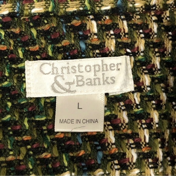 CHRISTOPHER & BANKS - Olive Green, Tan, Black & Blue Tweed Button Front Vest - L - Picture 5 of 7